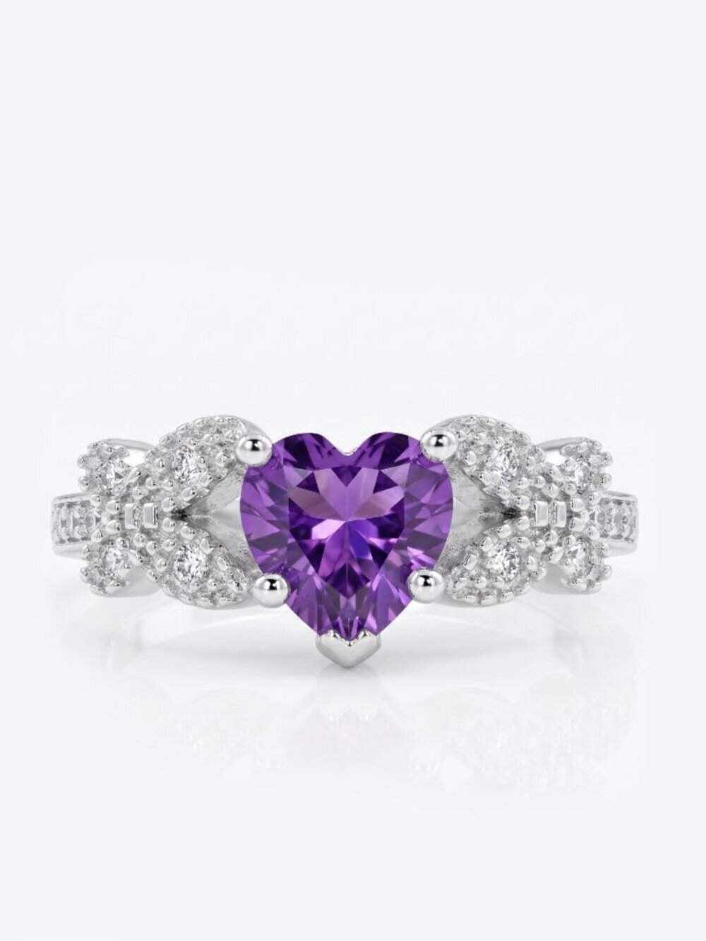 Amethyst Heart and Butterfly ring, 925 Sterling Silver Charmed Aroma